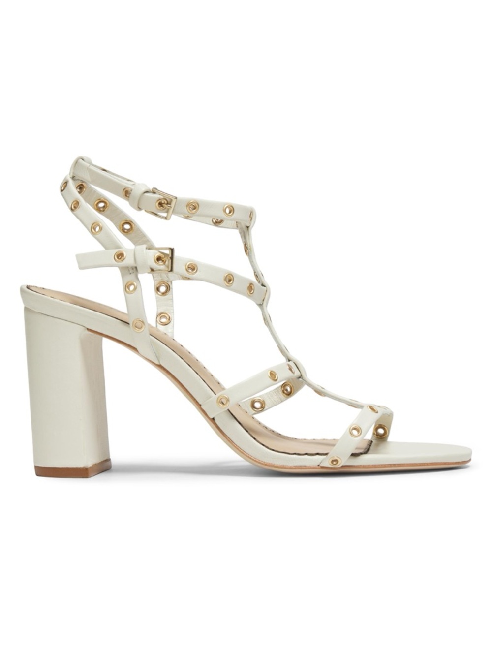 DKNY Ivory Strappy Studded Block Heel Sandals